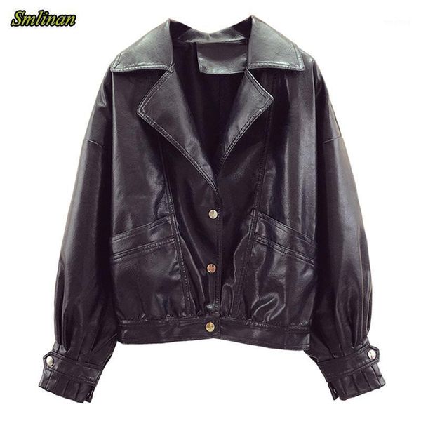 smlinan women faux leather jacket spring autumn turn-down collar single breasted loose streetwear jackets motorcycle soft coat1, Black
smlinan women faux leather jacket spring autumn turn-down collar single breasted loose streetwear jackets motorcycle soft coat1, Black
