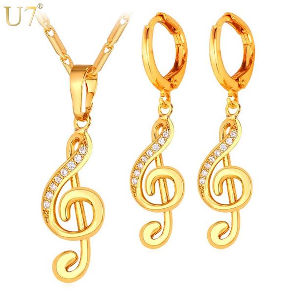 u7 gold color musical jewelry set for women gift cubic zirconia music note symbol drop earrings and necklace set s851, Silver
u7 gold color musical jewelry set for women gift cubic zirconia music note symbol drop earrings and necklace set s851, Silver