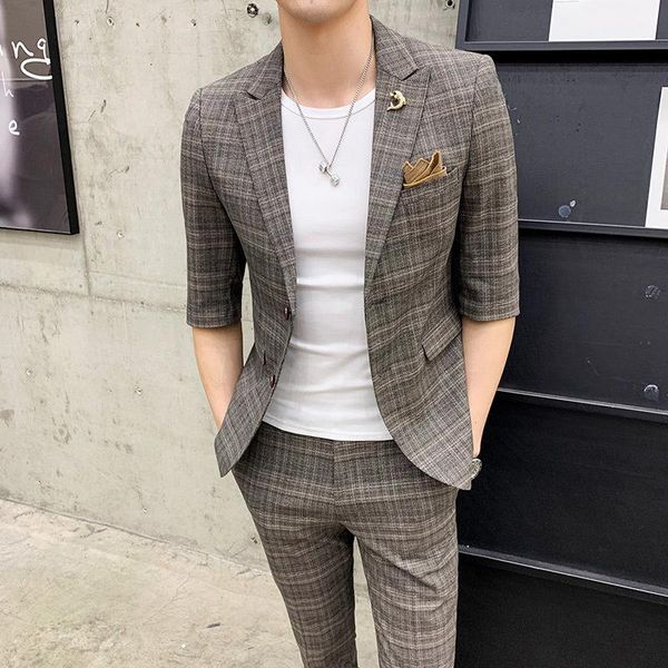 2020 men suit fashion casual slim fit suits seven part sleeve plaid 2 piece set tuxedo wedding suit costume homme, White;black
2020 men suit fashion casual slim fit suits seven part sleeve plaid 2 piece set tuxedo wedding suit costume homme, White;black