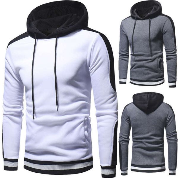 fashion autumn and winter new men's contrast color threaded cuffs sports casual hooded sweater, Gray
fashion autumn and winter new men's contrast color threaded cuffs sports casual hooded sweater, Gray
