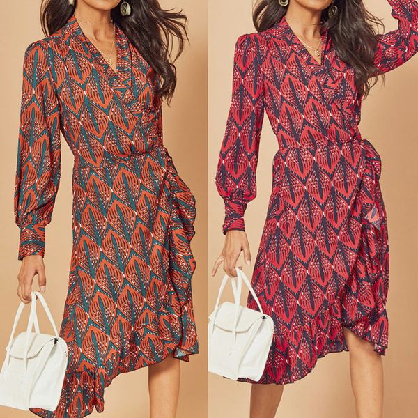 ladies spring and summer retro printed irregular dress chiffon skirt v-neck lantern sleeves ruffled hem printed dress with belt, Black;gray
ladies spring and summer retro printed irregular dress chiffon skirt v-neck lantern sleeves ruffled hem printed dress with belt, Black;gray