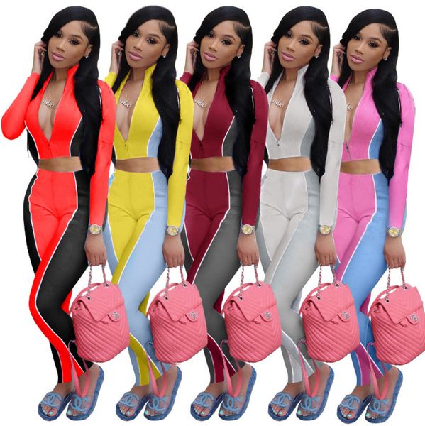 women tracksuits two pieces set slim contrast stitching zipper long sleeve pants ladies new casual sportwear outfits 2020 j556, White
women tracksuits two pieces set slim contrast stitching zipper long sleeve pants ladies new casual sportwear outfits 2020 j556, White