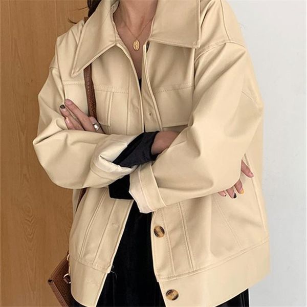 women's leather & faux korean short jacket women 2021 spring autumn streetwear solid color loose collar pu jackets black female
women's leather & faux korean short jacket women 2021 spring autumn streetwear solid color loose collar pu jackets black female