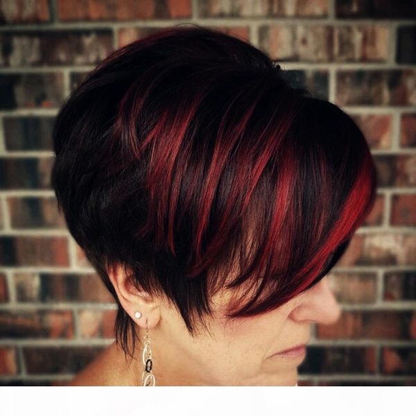 short huaman hair wigs red highlight bangs pixie cut short bob straight wigs side bang wig, Black;brown
short huaman hair wigs red highlight bangs pixie cut short bob straight wigs side bang wig, Black;brown
