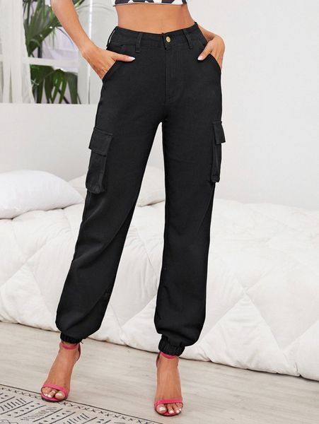 high-rise flap pocket cargo jeans t1qq#, Blue 
high-rise flap pocket cargo jeans t1qq#, Blue