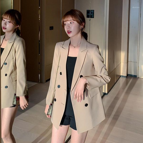 women blazer jacket spring coat casual double breasted notched collar female loose jackets fashion suits outwear1, White;black
women blazer jacket spring coat casual double breasted notched collar female loose jackets fashion suits outwear1, White;black
