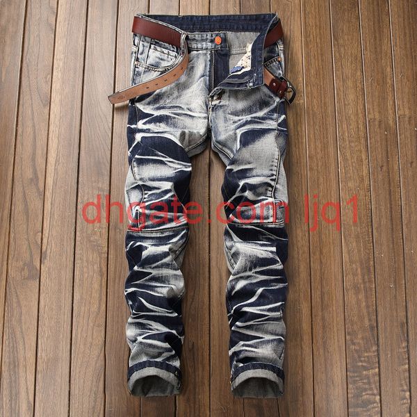 men casual jeans coated slim straight pleated biker jeans pants male denim casual pants plus size 42, Blue
men casual jeans coated slim straight pleated biker jeans pants male denim casual pants plus size 42, Blue