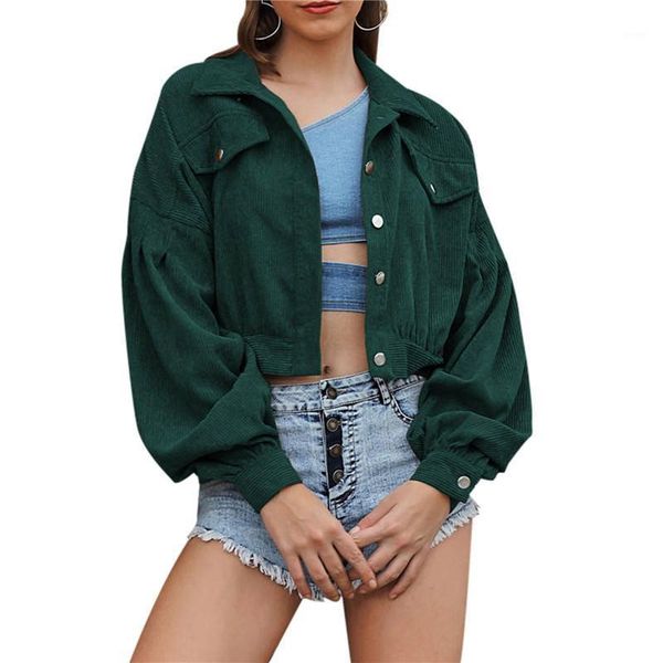 women's cropped corduroy jacket vintage long lantern sleeve button down plain drop shoulder coat1, Black;brown
women's cropped corduroy jacket vintage long lantern sleeve button down plain drop shoulder coat1, Black;brown
