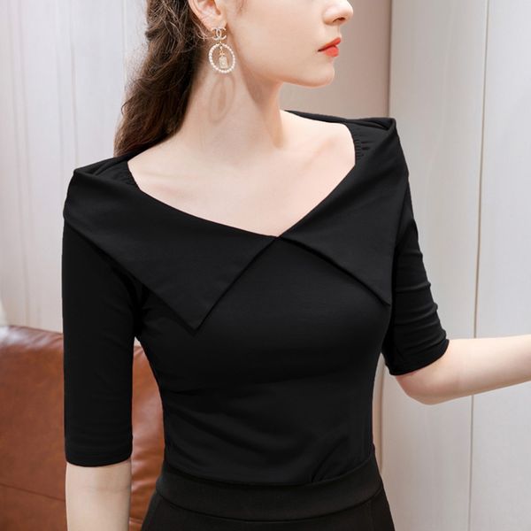 mid sleeve t-shirt women's new opcoat5-point sleeve bottoming shirt french style versatile large lapel for women in autumn 2020, White
mid sleeve t-shirt women's new opcoat5-point sleeve bottoming shirt french style versatile large lapel for women in autumn 2020, White
