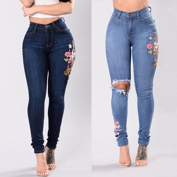 new high waist denim pants women embroidered flower ripped jeans female skinny slim stretchy jeans casual jy41, Blue
new high waist denim pants women embroidered flower ripped jeans female skinny slim stretchy jeans casual jy41, Blue