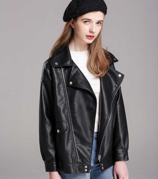 women's leather & faux spring and autumn fashion large size jacket ladies loose zipper pu motorcycle, Black
women's leather & faux spring and autumn fashion large size jacket ladies loose zipper pu motorcycle, Black