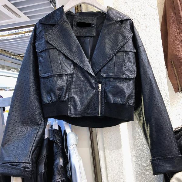 black leather short jackets fall new pocket suit collar jacket women's loose snake print pu leather jacket casual fashion, Black;brown
black leather short jackets fall new pocket suit collar jacket women's loose snake print pu leather jacket casual fashion, Black;brown
