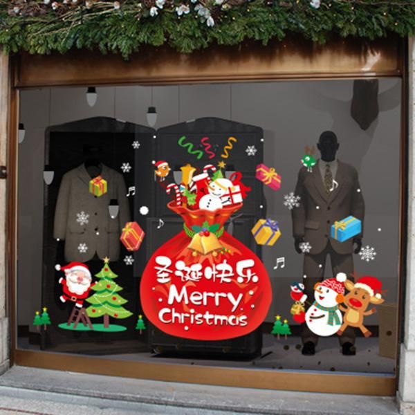 Merry Christmas Wall Stickers Window Glass Festival Decals Santa Claus New Year Christmas Decorations For Home Party Decor