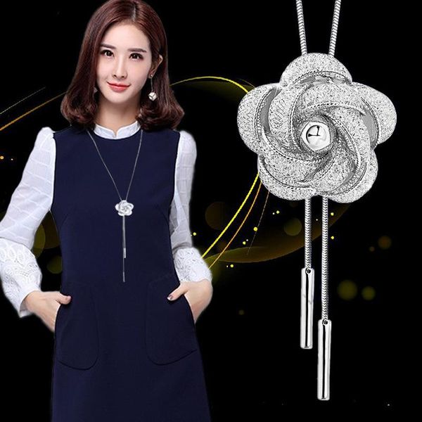 pendant necklaces camellia flower necklace cz crystal tassel long women sweater chain all-match decorative jewelry, Silver
pendant necklaces camellia flower necklace cz crystal tassel long women sweater chain all-match decorative jewelry, Silver
