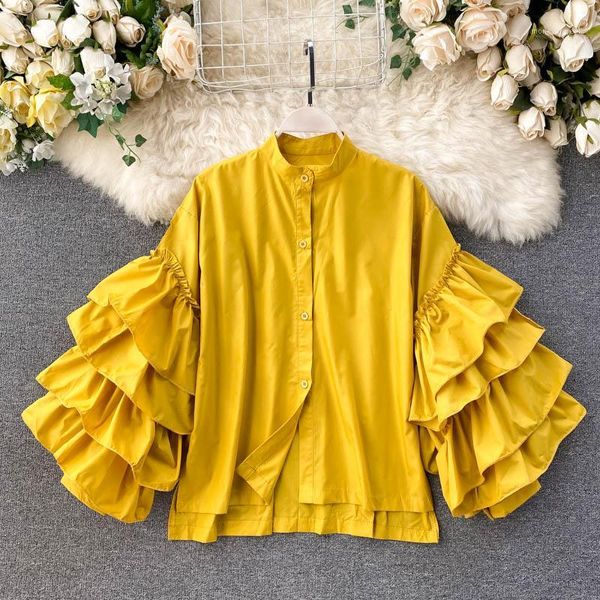women's blouses & shirts women's blouse fashion multi-layer flounce bell sleeve loose temperament stand collar lady blusas mujer d, White
women's blouses & shirts women's blouse fashion multi-layer flounce bell sleeve loose temperament stand collar lady blusas mujer d, White
