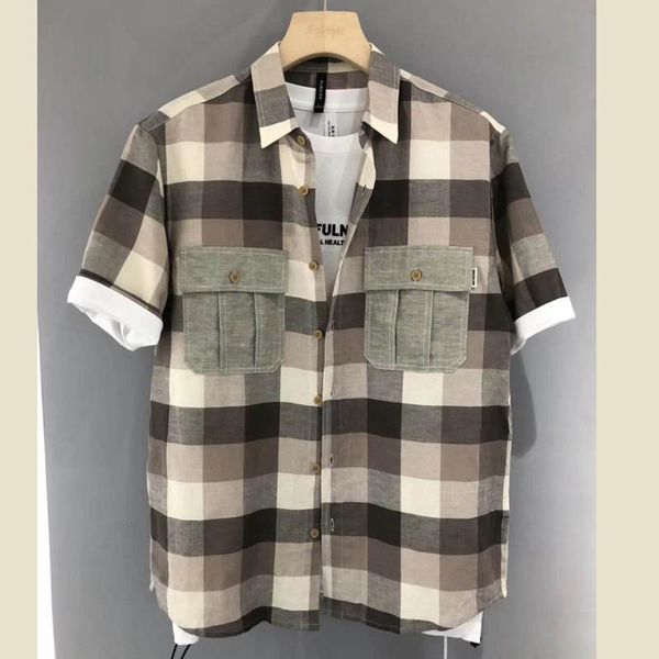 men's casual shirts sbr004 arrival 2021 summer fast fashion men short sleeved plaid shirt for, White;black
men's casual shirts sbr004 arrival 2021 summer fast fashion men short sleeved plaid shirt for, White;black