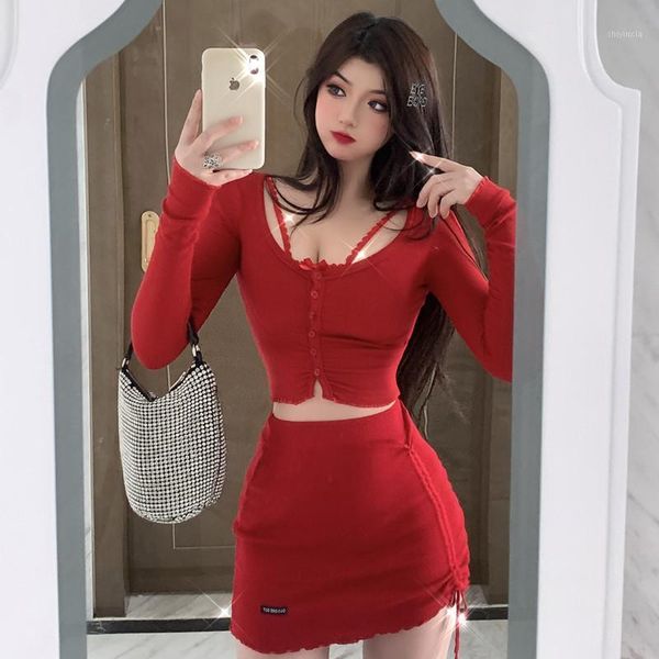 women sets spring summer two pieces sets retro short cardigan + high waist drawstring short skirt suits red 2 pcs suits1, White
women sets spring summer two pieces sets retro short cardigan + high waist drawstring short skirt suits red 2 pcs suits1, White