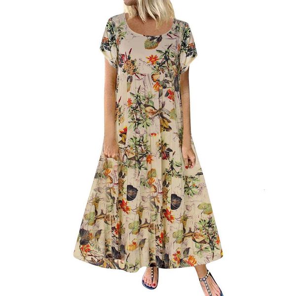 lady summer dress casual short sleeve long dress cotton and linen boho floral print maxi dress o-neck elegant dresses, Black;gray
lady summer dress casual short sleeve long dress cotton and linen boho floral print maxi dress o-neck elegant dresses, Black;gray