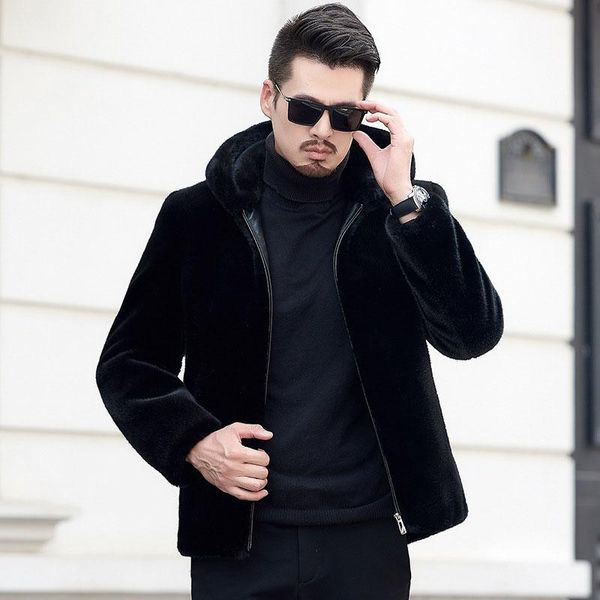 men's fur & faux autumn and winter artificial jacket slim fashion formal hooded thick warm medium coat, Black
men's fur & faux autumn and winter artificial jacket slim fashion formal hooded thick warm medium coat, Black
