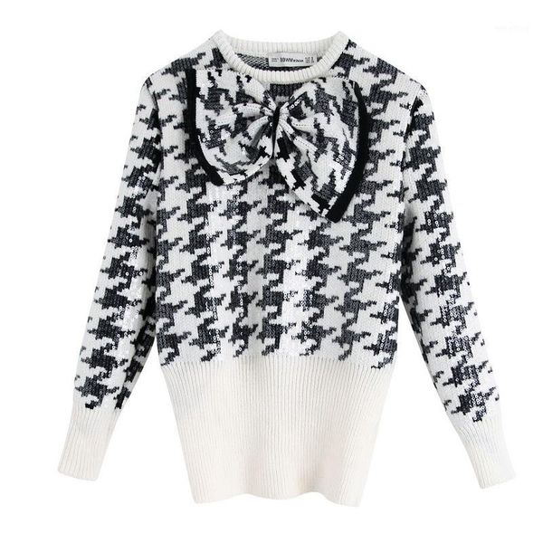 stylish women sweater autumn 2019 new fashion houndstooth sequins knit modern lady bow collar pullovers1, White;black
stylish women sweater autumn 2019 new fashion houndstooth sequins knit modern lady bow collar pullovers1, White;black