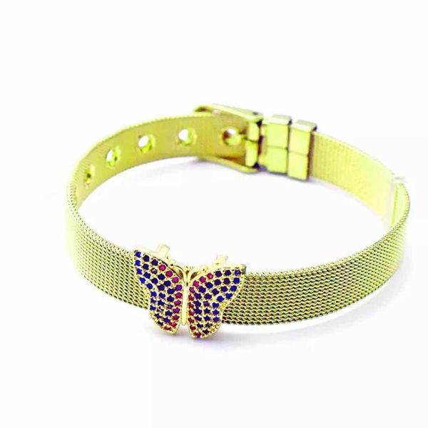 beaded, strands luxury rainbow zircon butterfly bracelet female stainless steel net buckle wristband jewelry gifts, Black 
beaded, strands luxury rainbow zircon butterfly bracelet female stainless steel net buckle wristband jewelry gifts, Black