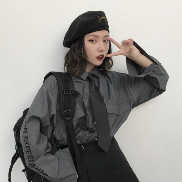 woman letters printing shirt long sleeve loose necktie female blouse school girl1, White
woman letters printing shirt long sleeve loose necktie female blouse school girl1, White