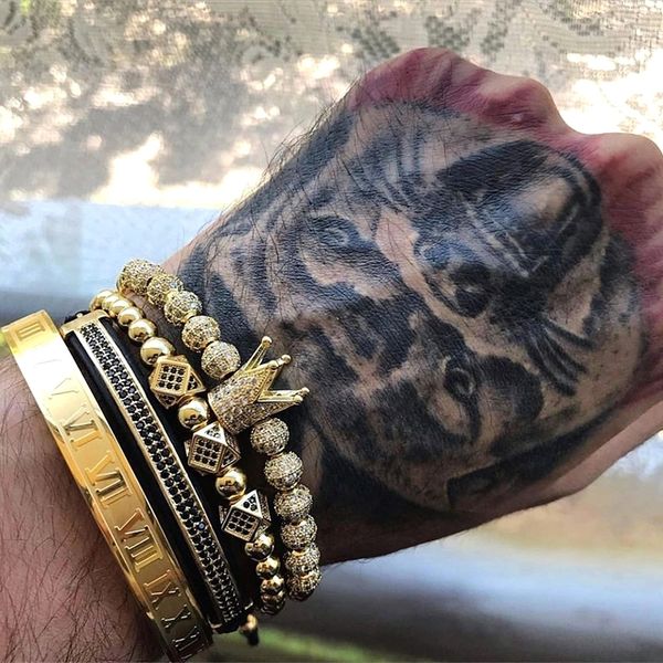mcllroy 4pcs/set gold bracelet men crown pave cz zircon stainless steel beads braided braiding bracelet luxury jewelry dropship y200730, Black
mcllroy 4pcs/set gold bracelet men crown pave cz zircon stainless steel beads braided braiding bracelet luxury jewelry dropship y200730, Black