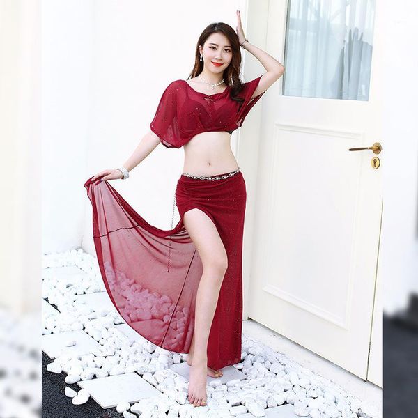 new women practice clothes belly dance split long skirt costumes set 2pcs stage performance skirt clothes1, Black;red
new women practice clothes belly dance split long skirt costumes set 2pcs stage performance skirt clothes1, Black;red