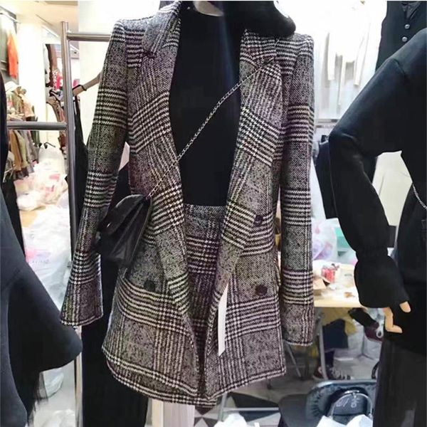 two piece dress autumn women's costumes set plaid blazer suit pencil short skirt sets fashion oversize jacket female outwear clothes, White
two piece dress autumn women's costumes set plaid blazer suit pencil short skirt sets fashion oversize jacket female outwear clothes, White