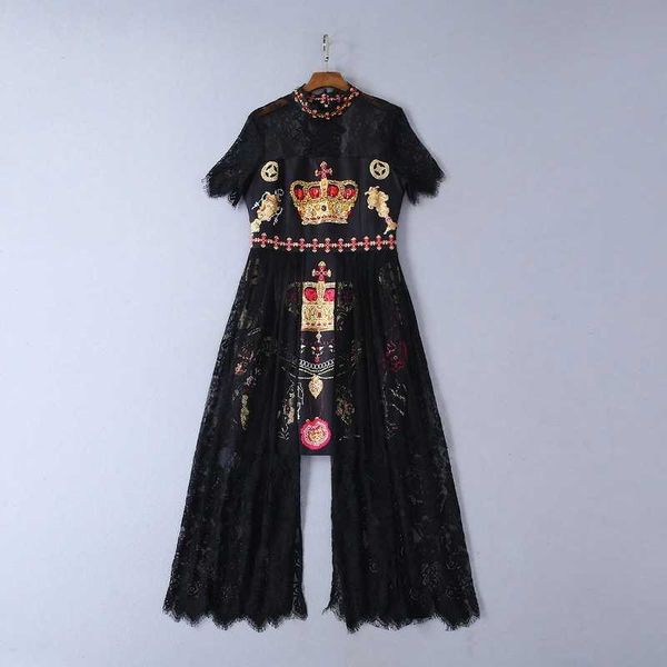 2020 spring summer stand collar short sleeve lace milan runway dress designer dress brand same style dress 0313-7, Black
2020 spring summer stand collar short sleeve lace milan runway dress designer dress brand same style dress 0313-7, Black