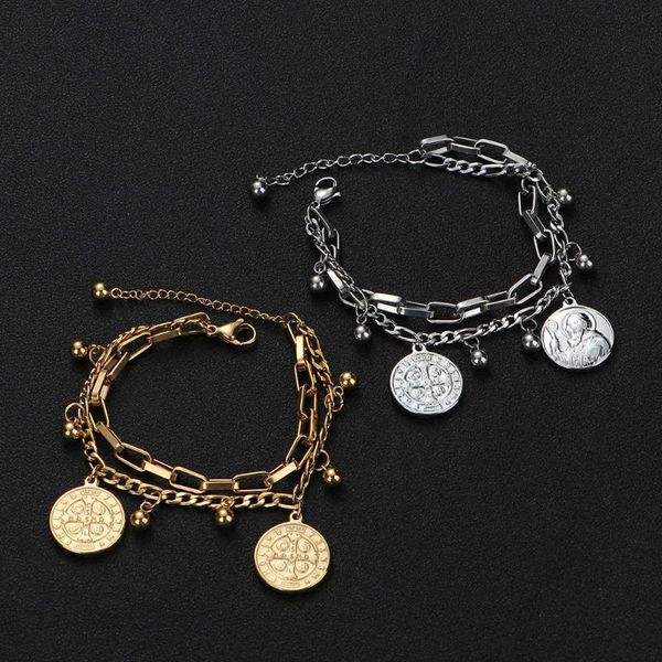 women double stainless steel religious bracelet for female gold color beads bracelet jesus pendant lady jewelry gift, Black
women double stainless steel religious bracelet for female gold color beads bracelet jesus pendant lady jewelry gift, Black