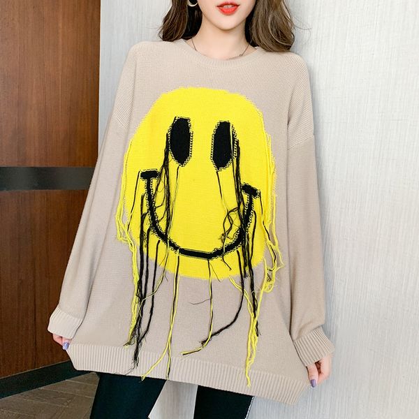 2021 new smiley face female nightgown autumn/winter new oversized around neck knitted upper designer clothes 990l, White;black
2021 new smiley face female nightgown autumn/winter new oversized around neck knitted upper designer clothes 990l, White;black