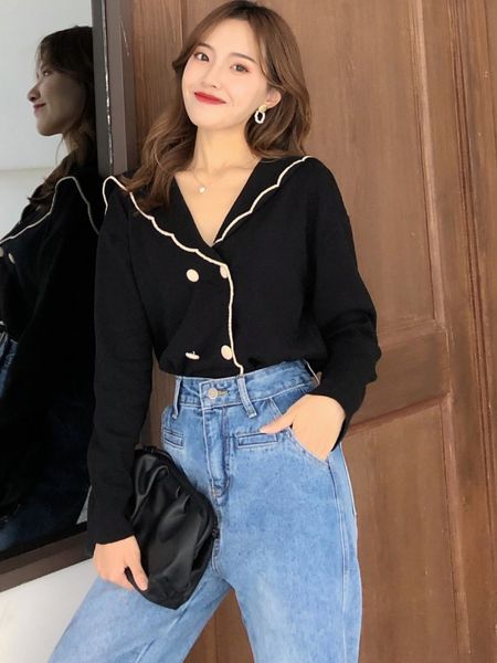 xu da qing gentle lazy sweatert-shirt sweaterwind t-shirt navy collar sweater double breasted loose long sleeve nvqiu fxoio, White;black
xu da qing gentle lazy sweatert-shirt sweaterwind t-shirt navy collar sweater double breasted loose long sleeve nvqiu fxoio, White;black