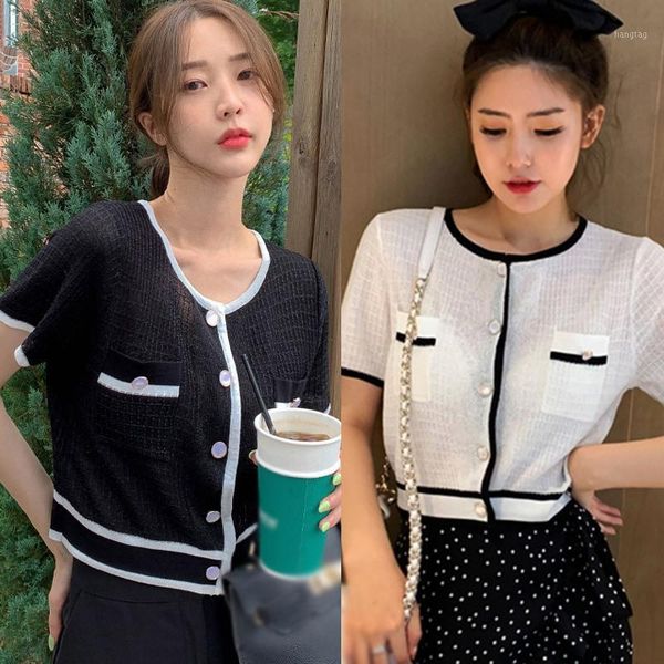 2020 women knitted t-shirts korean style round neck t-shirt button short-sleeved summer tee shirt 1, White 
2020 women knitted t-shirts korean style round neck t-shirt button short-sleeved summer tee shirt 1, White