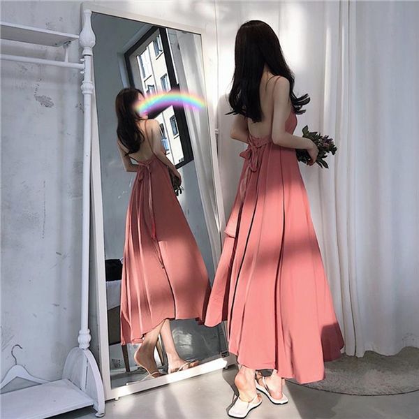 women summer dress spaghetti strap backless back belt long dress retro temperament strapless chiffon female vestidos, Black;gray
women summer dress spaghetti strap backless back belt long dress retro temperament strapless chiffon female vestidos, Black;gray