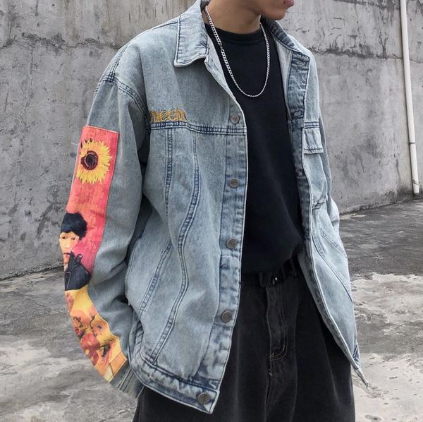 women's jackets gogh print denim 2021 harajuku hip hop jacket jeans long sleeve vintage, Black;brown
women's jackets gogh print denim 2021 harajuku hip hop jacket jeans long sleeve vintage, Black;brown