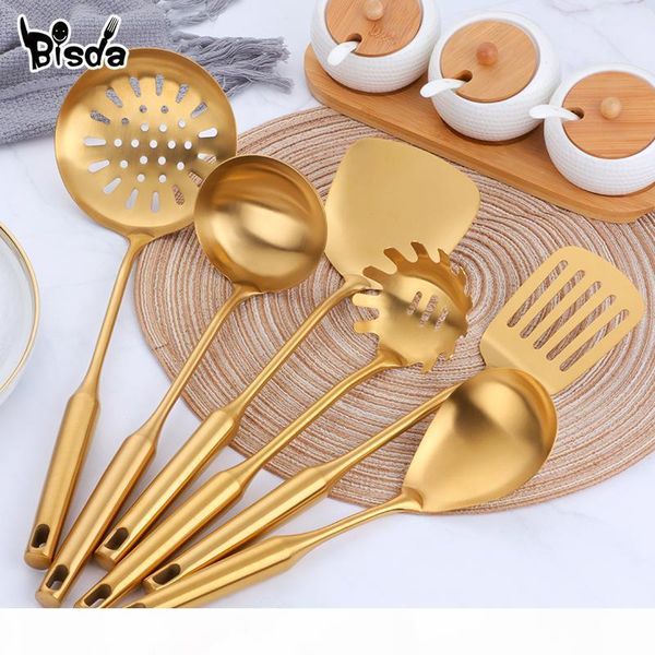 7 pcs stainless steel kitchenware set long handle cooking tools matt polish slotted turner gold kitchen accessories utensil
7 pcs stainless steel kitchenware set long handle cooking tools matt polish slotted turner gold kitchen accessories utensil
