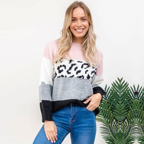 women ladies winter casual leopard loose knit sweater pullover striped long sleeve round neck jumper blouse, White;black
women ladies winter casual leopard loose knit sweater pullover striped long sleeve round neck jumper blouse, White;black