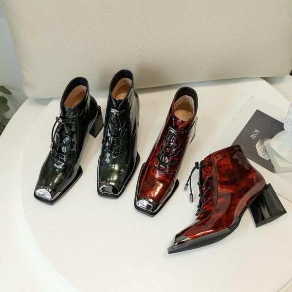 2021 genuine leather boots women metal square toe lace up shoes woman new party office lady chunky high heels ankle boots, Black
2021 genuine leather boots women metal square toe lace up shoes woman new party office lady chunky high heels ankle boots, Black