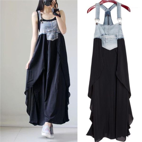 new classic women summer braces dress denim patchwork maxi dress bottom high waist loose casual beach1, White
new classic women summer braces dress denim patchwork maxi dress bottom high waist loose casual beach1, White