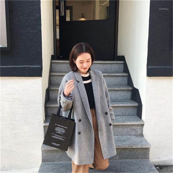 the new winter 2021 double-sided wool coat female in long loose han edition popular double-color cloth coat1, Black
the new winter 2021 double-sided wool coat female in long loose han edition popular double-color cloth coat1, Black