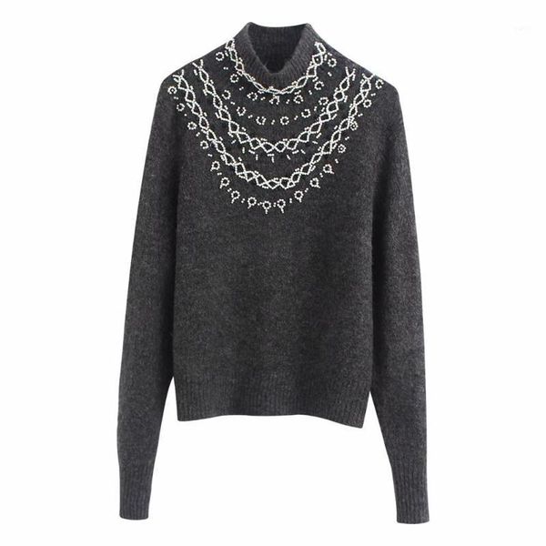 women's new fall 2019 long sleeve mock neck rib trim layer short knitwear with contrast stitching beading sweater095981748021, White;black
women's new fall 2019 long sleeve mock neck rib trim layer short knitwear with contrast stitching beading sweater095981748021, White;black