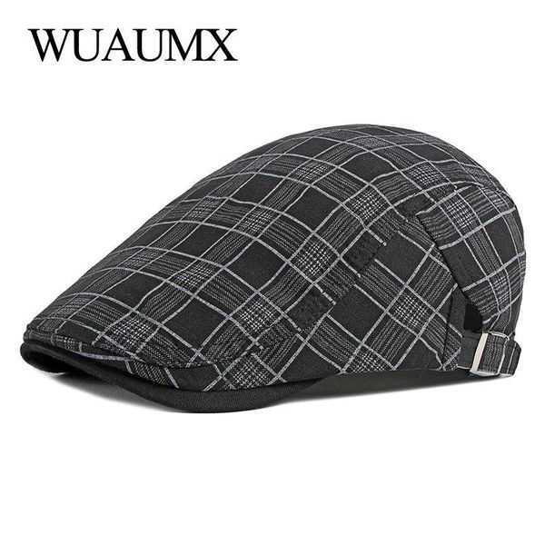 berets wuaumx spring summer men's hats plaid hat women thin breathable cotton visors herringbone cap artist checked forward, Blue;gray
berets wuaumx spring summer men's hats plaid hat women thin breathable cotton visors herringbone cap artist checked forward, Blue;gray