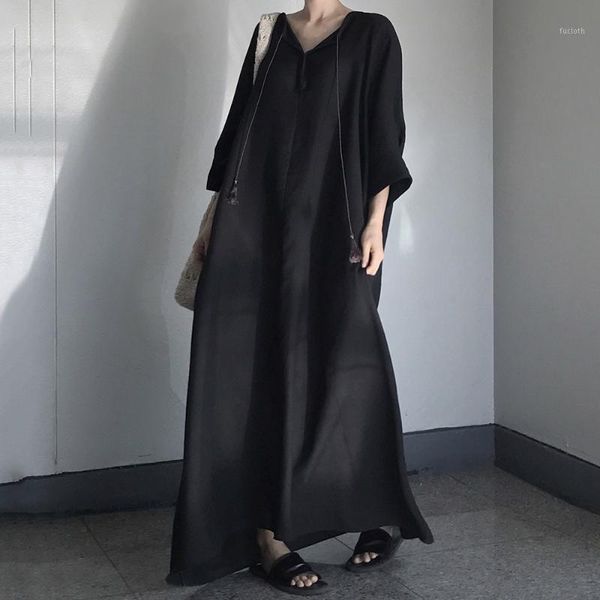 plain black long dress women korean gothic a-line v-neck pullover floor-length maxi dress causal loose robe mori girls dresses1, Black;gray
plain black long dress women korean gothic a-line v-neck pullover floor-length maxi dress causal loose robe mori girls dresses1, Black;gray