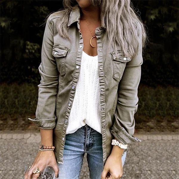 autumn single breasted denim women shirt turn down collar solid slim female shirts 2021 fashion new ladies casual clothes, Black;brown
autumn single breasted denim women shirt turn down collar solid slim female shirts 2021 fashion new ladies casual clothes, Black;brown