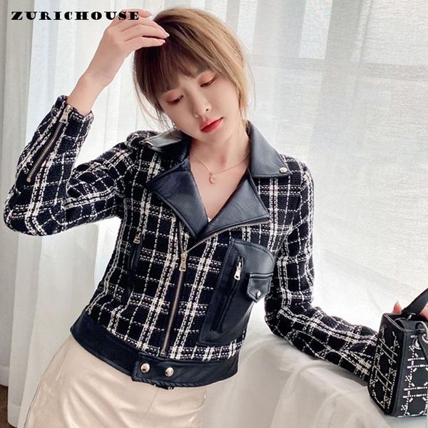 women's leather & faux zurichouse pu jacket female moto biker outwear street stylish small fragrant wind plaid tweed cropped coat wome, Black
women's leather & faux zurichouse pu jacket female moto biker outwear street stylish small fragrant wind plaid tweed cropped coat wome, Black