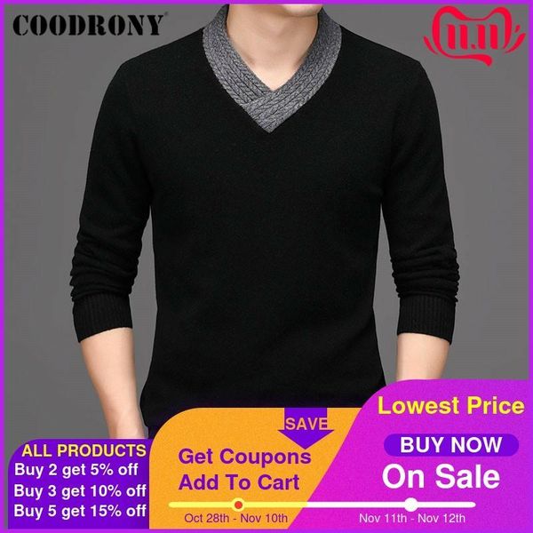 men's sweaters coodrony winter thick warm soft pure merino wool sweater men v-neck pull homme streetwear fashion pullovers c307, White;black
men's sweaters coodrony winter thick warm soft pure merino wool sweater men v-neck pull homme streetwear fashion pullovers c307, White;black