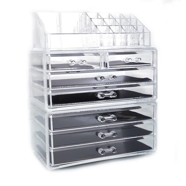 cosmetics storage rack with 2 small & 5 large drawers transparent ship from us drop shipping
cosmetics storage rack with 2 small & 5 large drawers transparent ship from us drop shipping