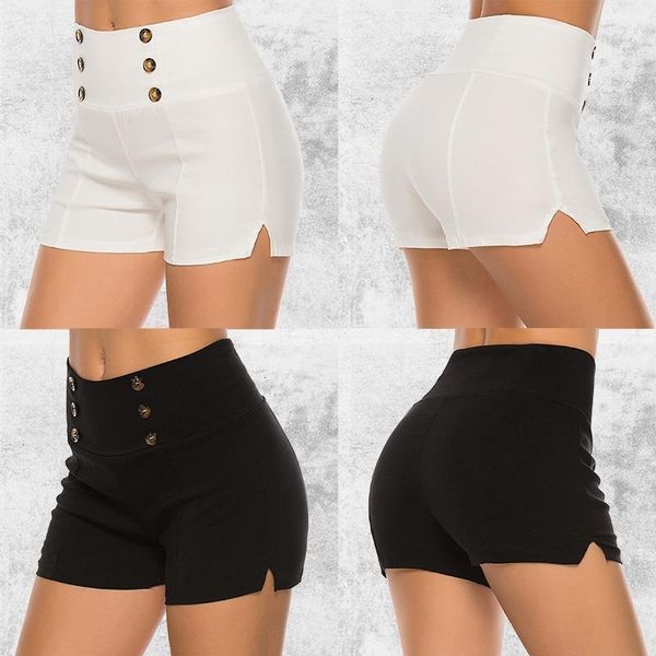 women's casual shorts summer new high waist patchwork slim button side split summer ladies shorts, White;black
women's casual shorts summer new high waist patchwork slim button side split summer ladies shorts, White;black