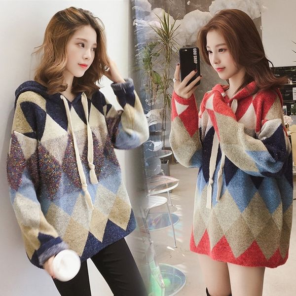mrbwc winter new lazy silk sweater color plaid pullover women's coat bright hooded loose pullover sweater online celebrity wv9zk, White;black
mrbwc winter new lazy silk sweater color plaid pullover women's coat bright hooded loose pullover sweater online celebrity wv9zk, White;black